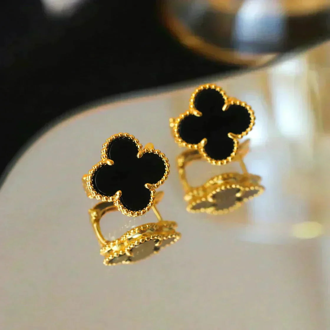 [Psychic Jewelrys]CLOVER MEDIUM 1 MOTIFS  ONYX STUD EARRINGS