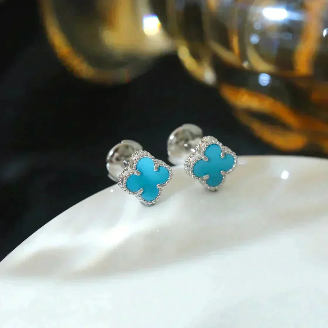 [Psychic Jewelrys]CLOVER MINI 9.5MM ONYX STUD EARRINGS SILVER
