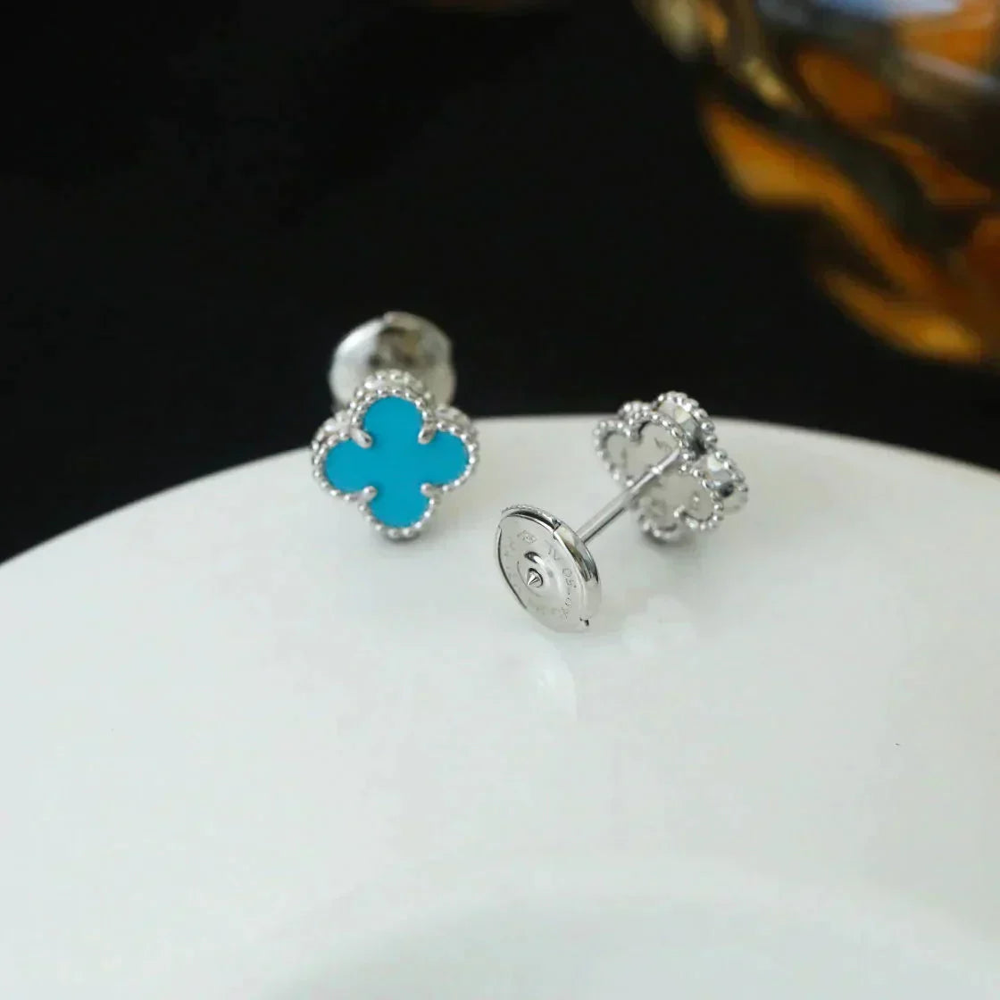 [Psychic Jewelrys]CLOVER MINI 9.5MM ONYX STUD EARRINGS SILVER