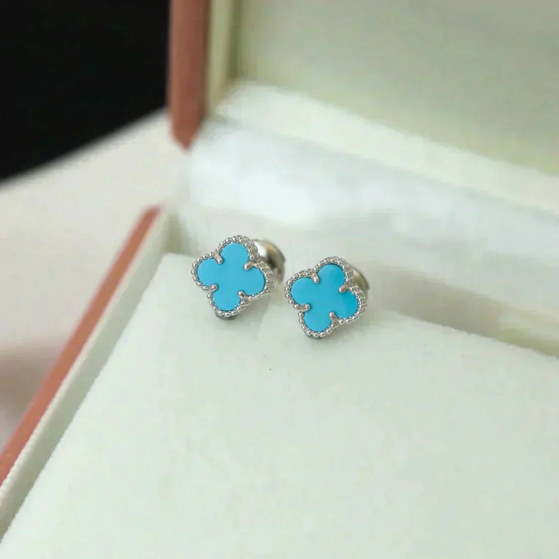 [Psychic Jewelrys]CLOVER MINI 9.5MM ONYX STUD EARRINGS SILVER