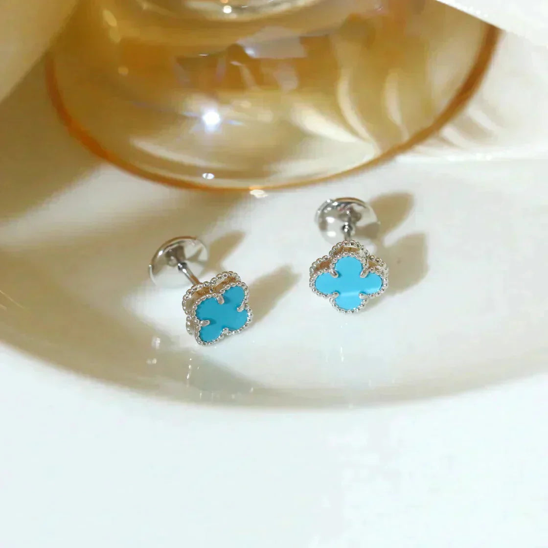 [Psychic Jewelrys]CLOVER MINI 9.5MM ONYX STUD EARRINGS SILVER