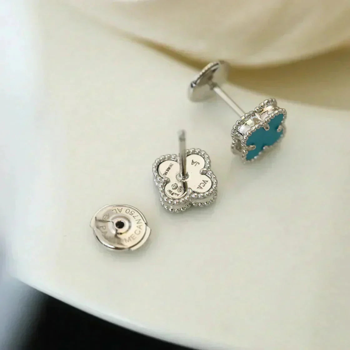 [Psychic Jewelrys]CLOVER MINI 9.5MM ONYX STUD EARRINGS SILVER