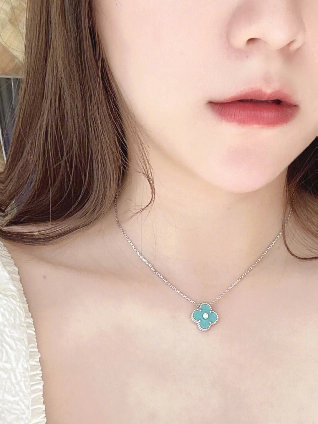 [Psychic Jewelrys]CLOVER 1 DIAMOND LIGHT BLUE SILVER NECKLACE