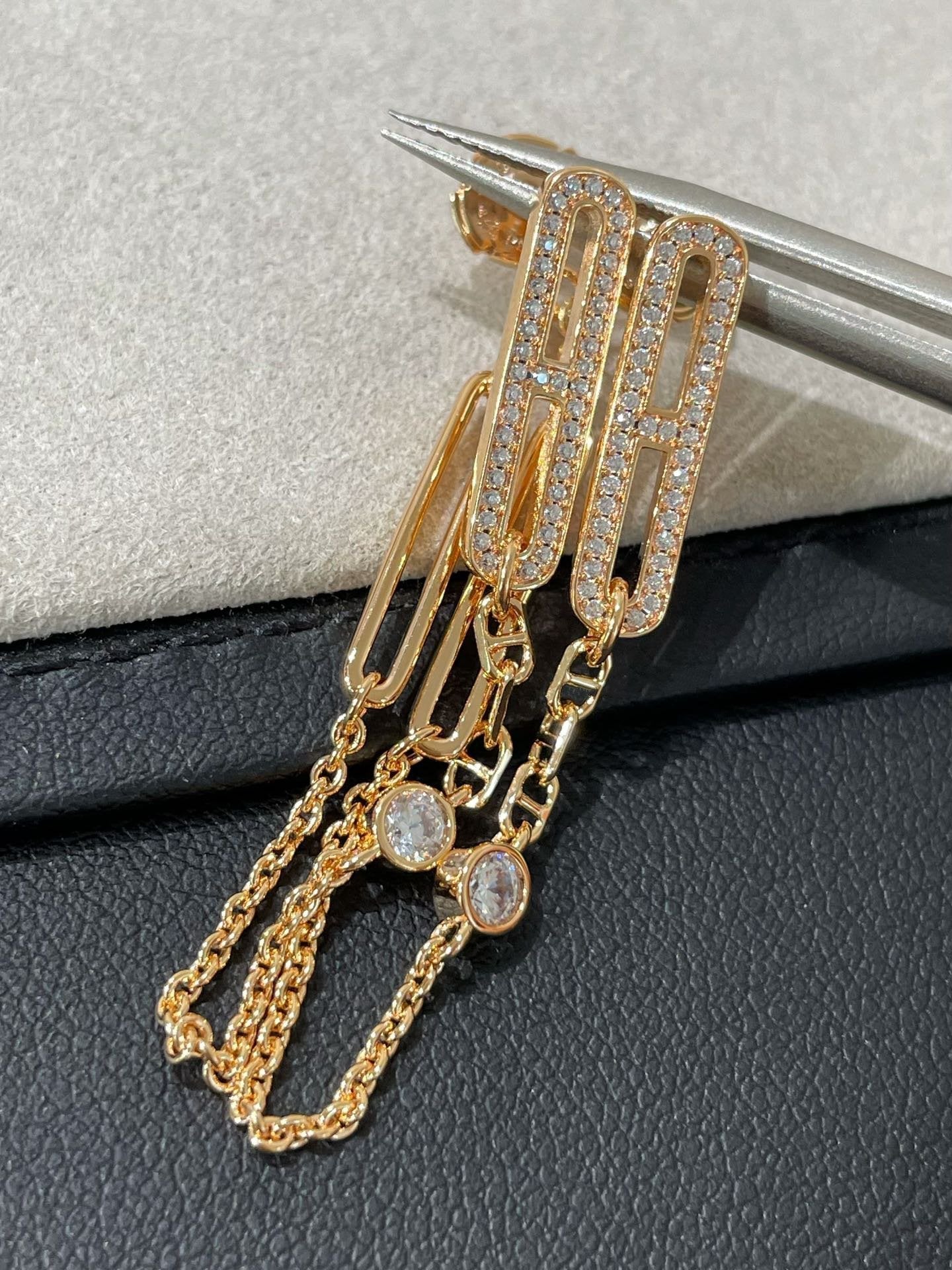 [Psychic Jewelrys]CHAINE CHAOS DIAMOND DROP EARRINGS