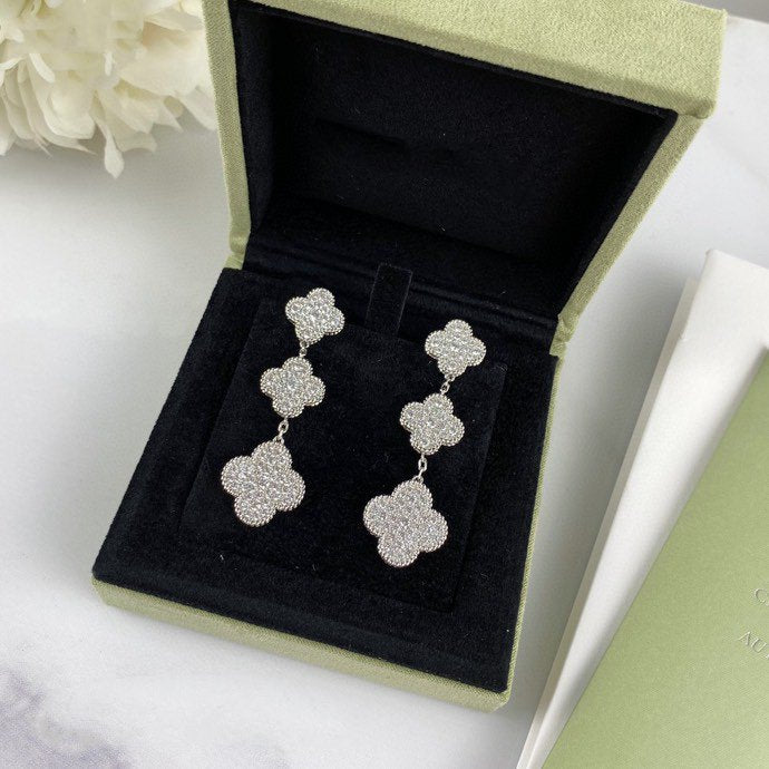 [Psychic Jewelrys]CLOVER 3 MOTIF DIAMOND SILVER DROP EARRINGS