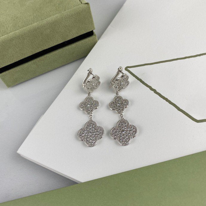 [Psychic Jewelrys]CLOVER 3 MOTIF DIAMOND SILVER DROP EARRINGS