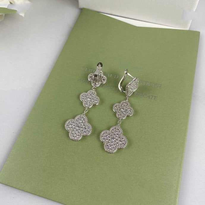 [Psychic Jewelrys]CLOVER 3 MOTIF DIAMOND SILVER DROP EARRINGS