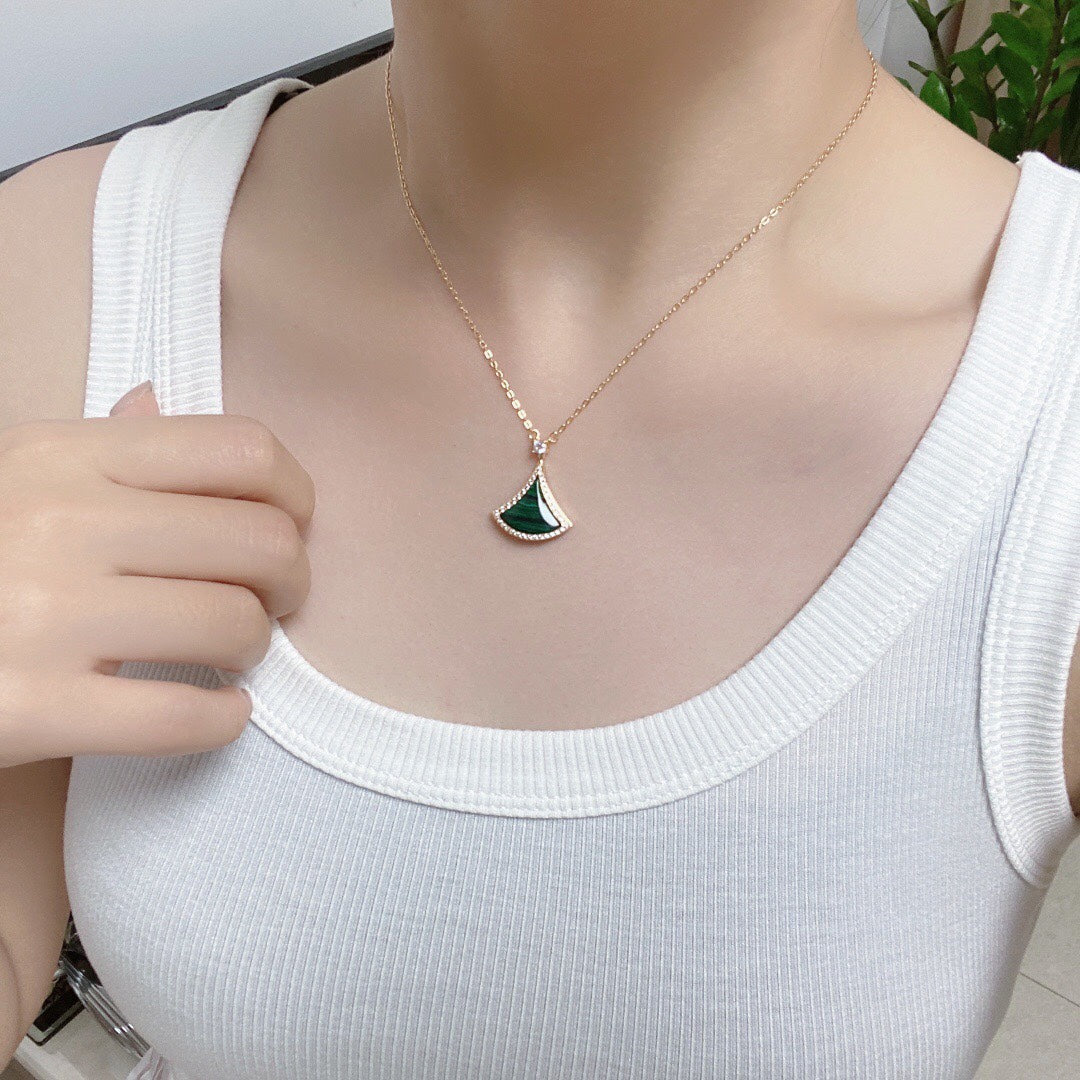 [Psychic Jewelrys]DREAM MALACHITE DIAMOND PAVED PINK GOLD NECKLACE