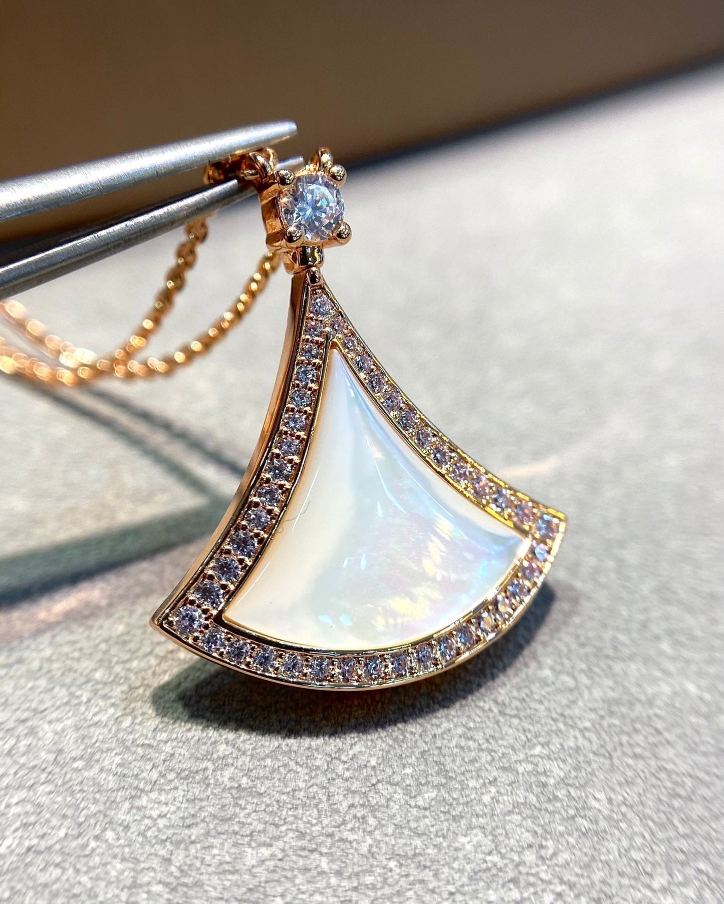 [Psychic Jewelrys]DREAM MOP DIAMOND PAVED PINK GOLD NECKLACE
