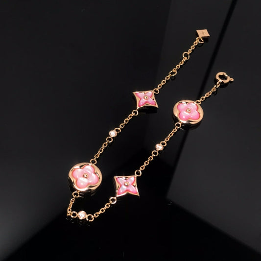 [Psychic Jewelrys]STAR AND SUN 4 MOTIF PINK MOP PINK GOLD BRACELET