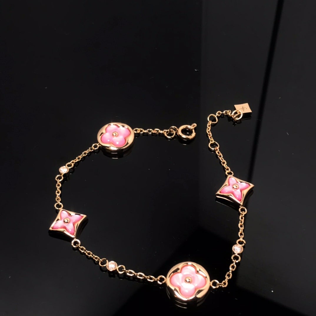 [Psychic Jewelrys]STAR AND SUN 4 MOTIF PINK MOP PINK GOLD BRACELET