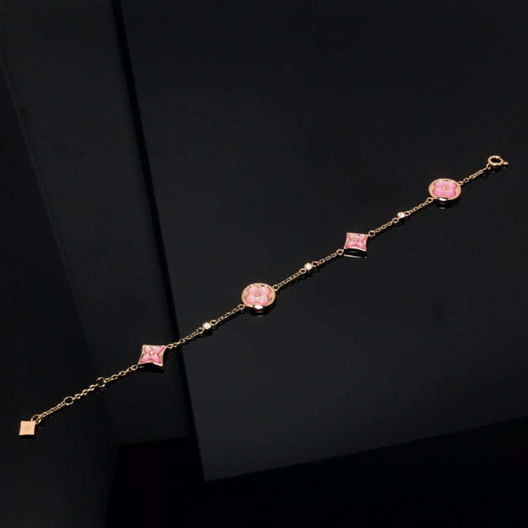 [Psychic Jewelrys]STAR AND SUN 4 MOTIF PINK MOP PINK GOLD BRACELET