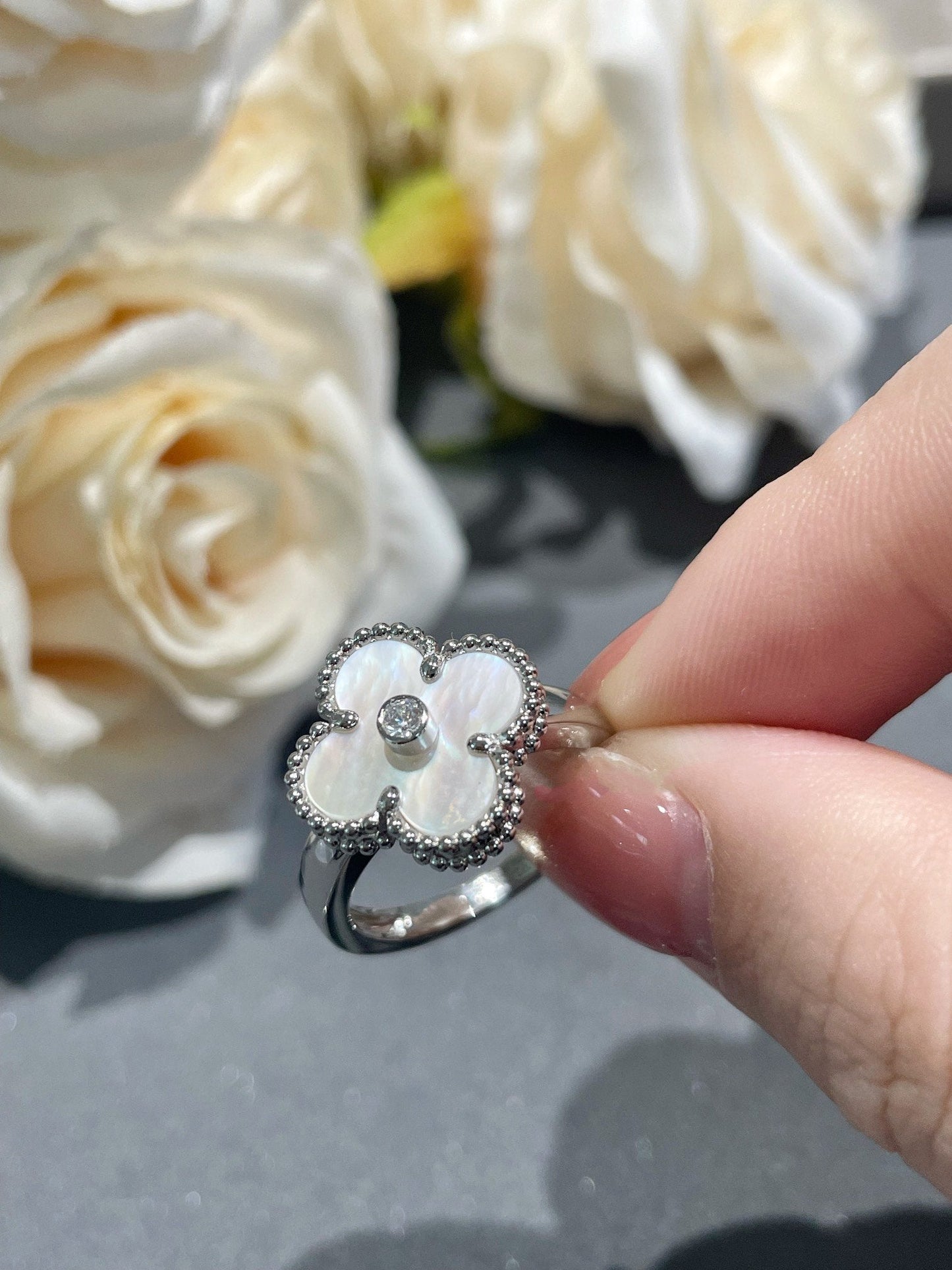 [Psychic Jewelrys]CLOVER SILVER MOP DIAMOND RING
