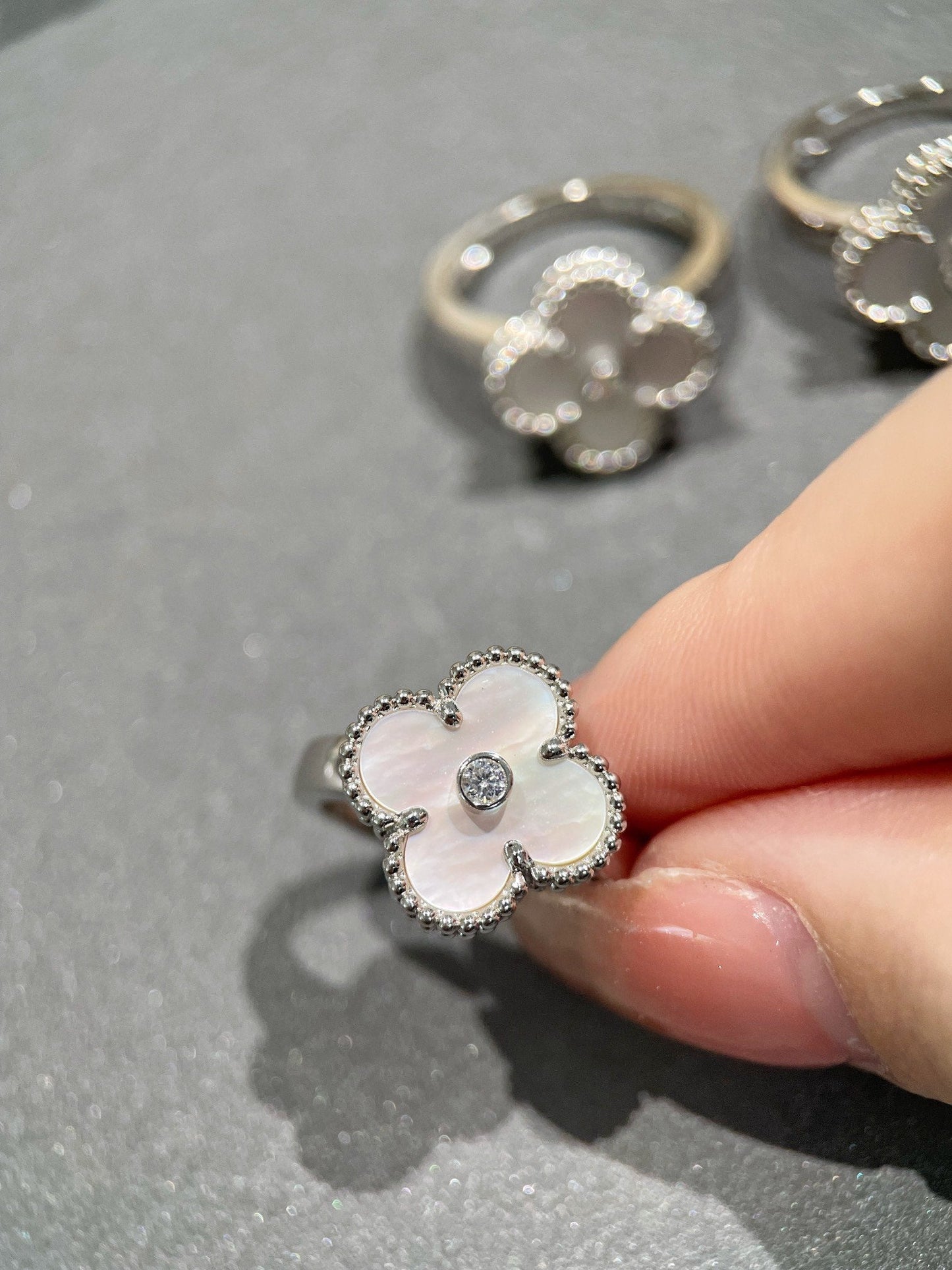[Psychic Jewelrys]CLOVER SILVER MOP DIAMOND RING