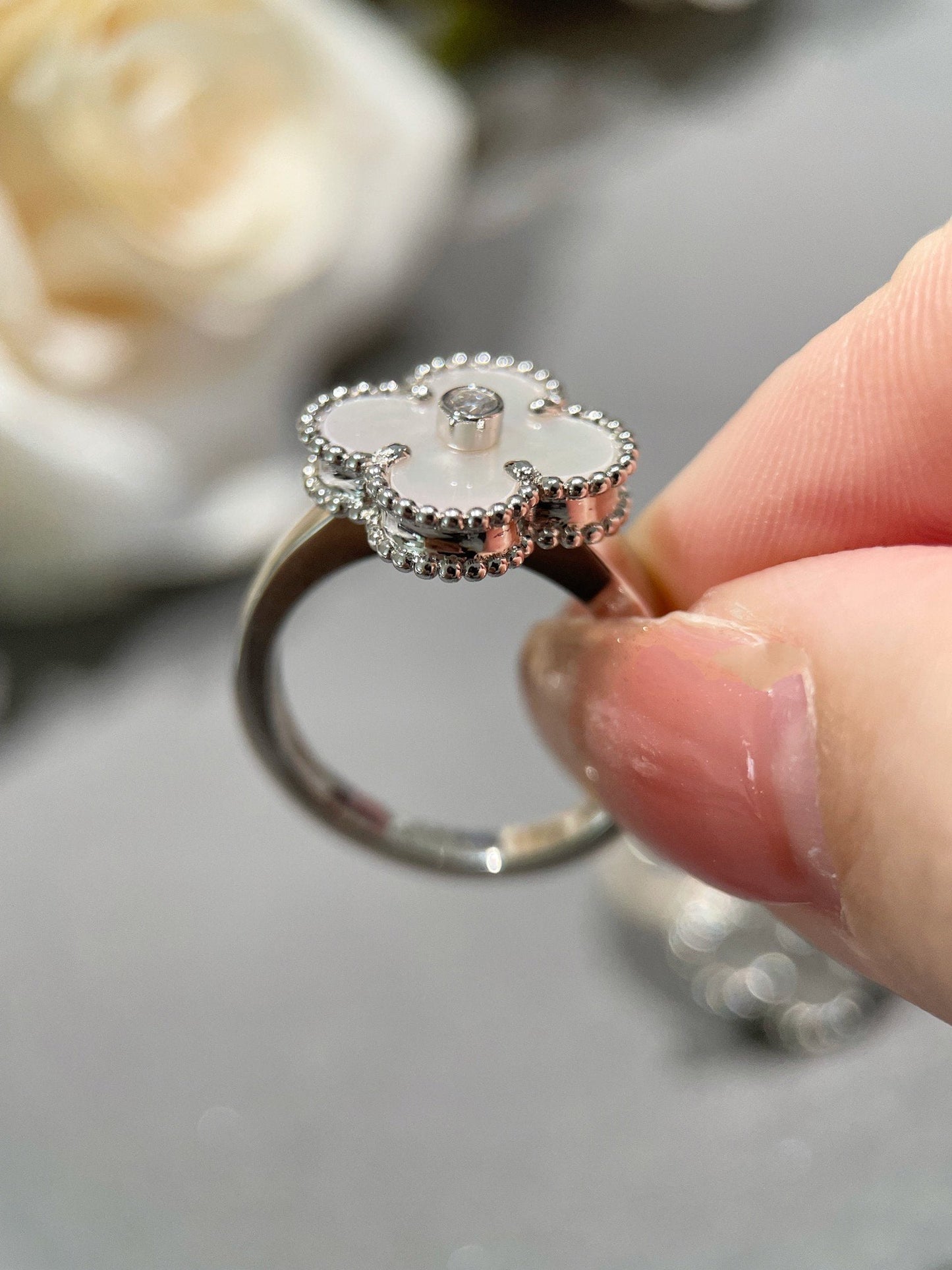 [Psychic Jewelrys]CLOVER SILVER MOP DIAMOND RING