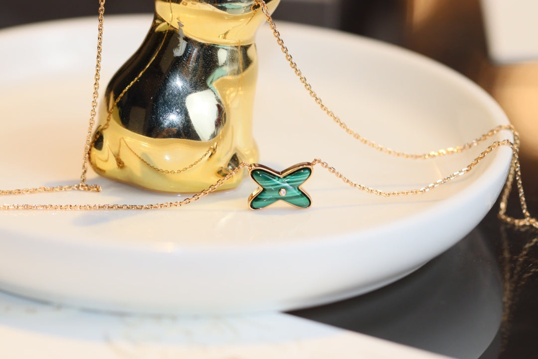 [Psychic Jewelrys]JEUX MALACHITE 1 DIAMOND PINK GOLD NECKLACE