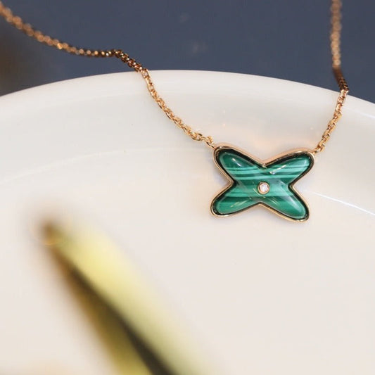 [Psychic Jewelrys]JEUX MALACHITE 1 DIAMOND PINK GOLD NECKLACE