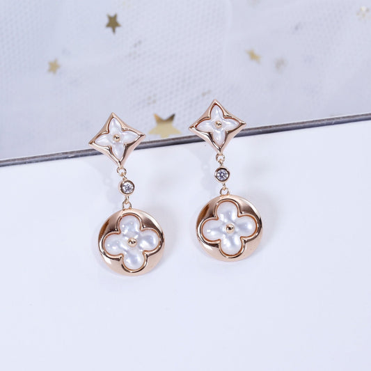 [Psychic Jewelrys]STAR AND SUN PINK GOLD MOP DROP EARRINGS