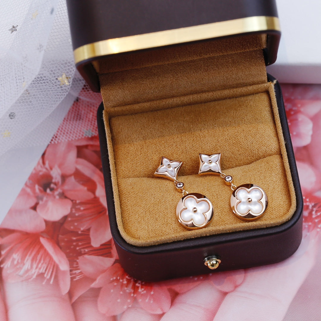 [Psychic Jewelrys]STAR AND SUN PINK GOLD MOP DROP EARRINGS