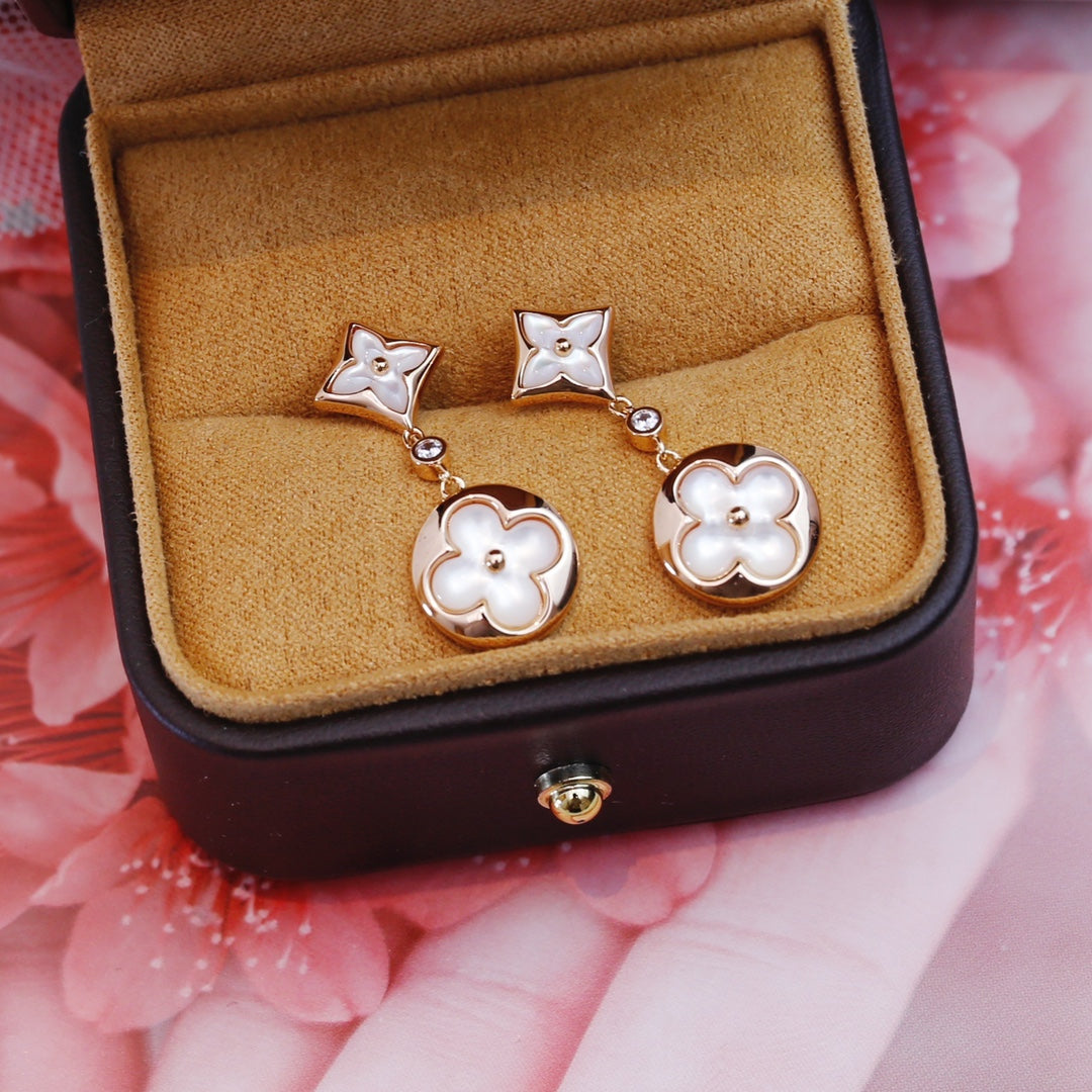 [Psychic Jewelrys]STAR AND SUN PINK GOLD MOP DROP EARRINGS