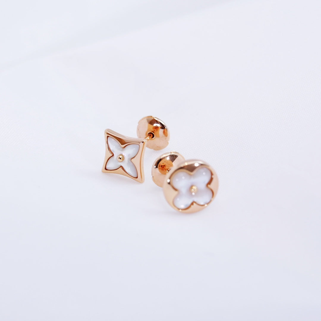 [Psychic Jewelrys]STAR AND SUN PINK GOLD MOP STUD EARRINGS