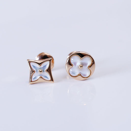[Psychic Jewelrys]STAR AND SUN PINK GOLD MOP STUD EARRINGS
