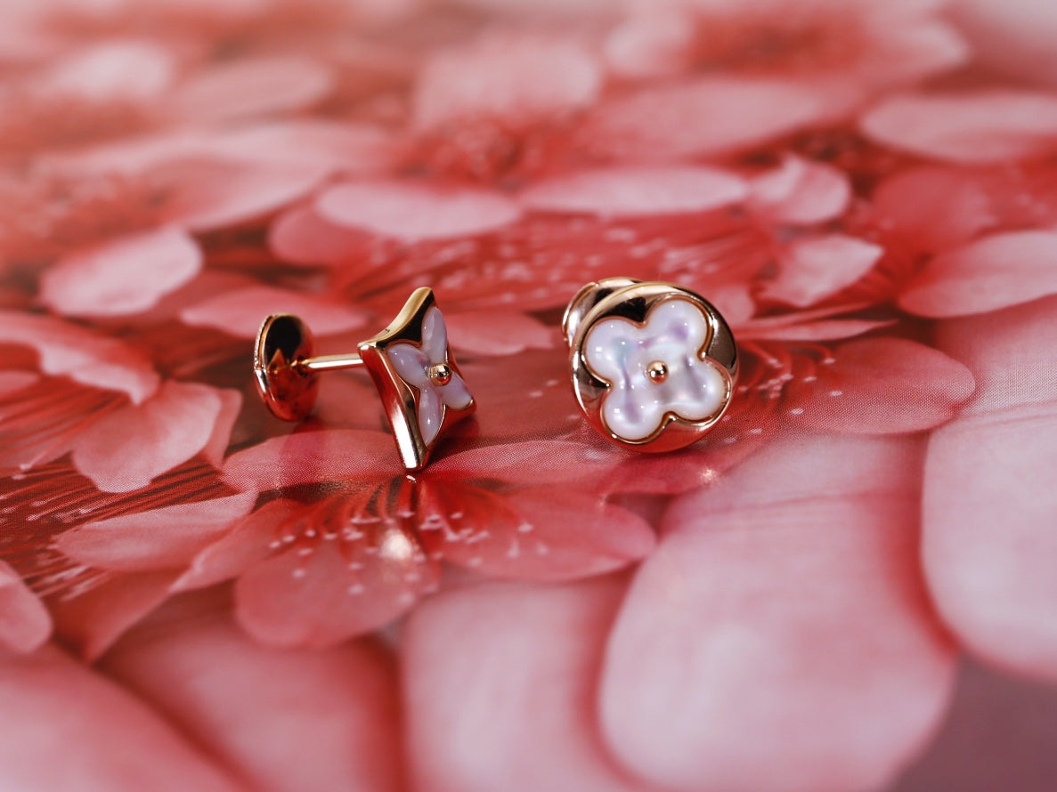[Psychic Jewelrys]STAR AND SUN PINK GOLD MOP STUD EARRINGS