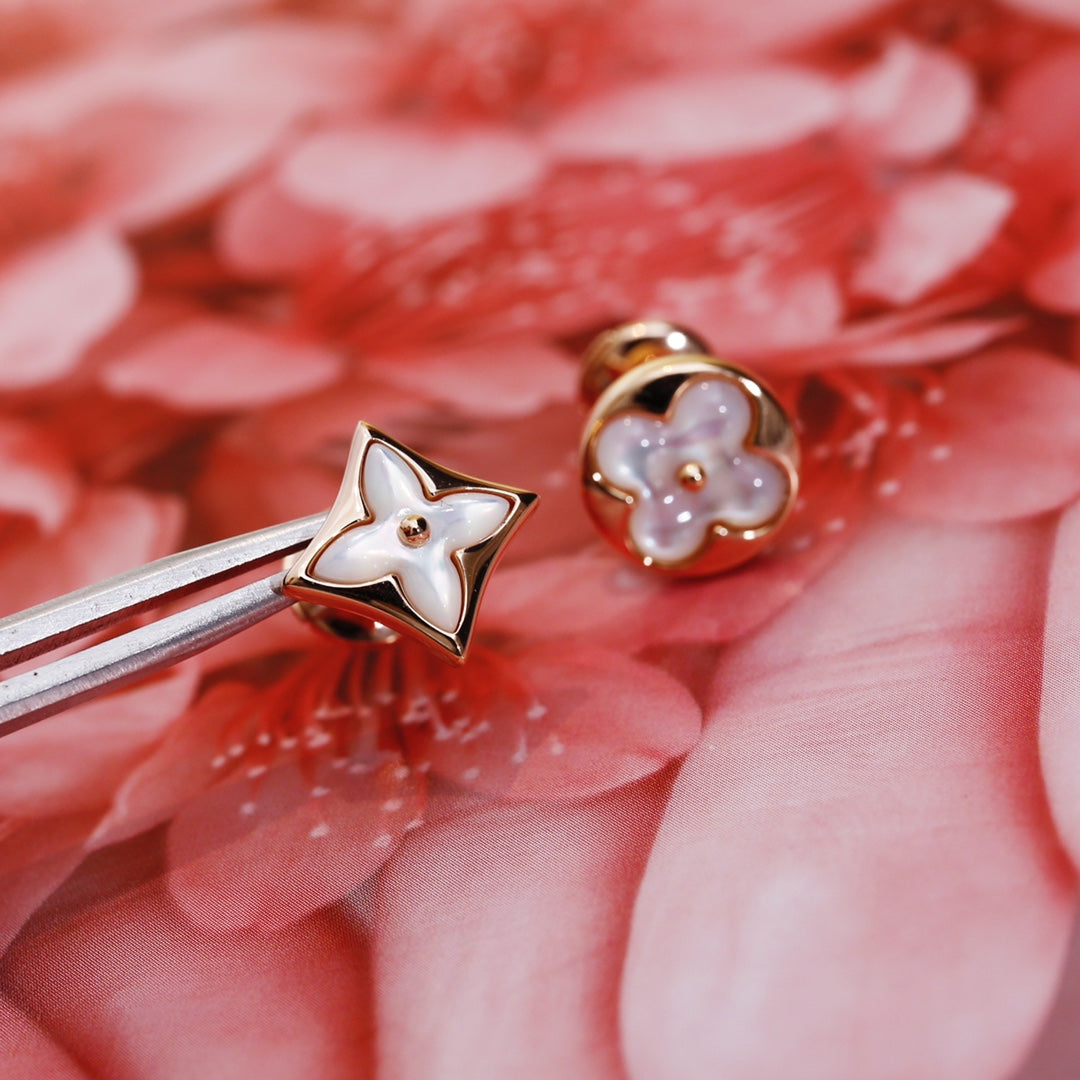 [Psychic Jewelrys]STAR AND SUN PINK GOLD MOP STUD EARRINGS