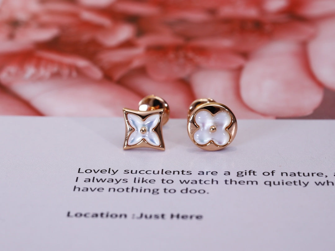 [Psychic Jewelrys]STAR AND SUN PINK GOLD MOP STUD EARRINGS