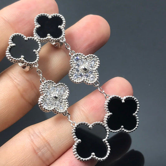 [Psychic Jewelrys]CLOVER 3 MOTIF DIAMOND ONYX SILVER EARRINGS