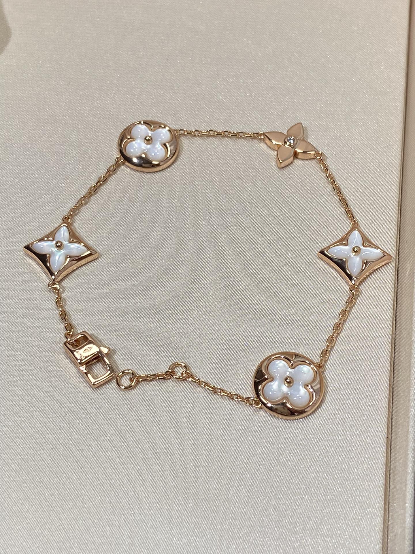 [Psychic Jewelrys]STAR AND SUN 5 MOTIF MOP PINK GOLD BRACELET