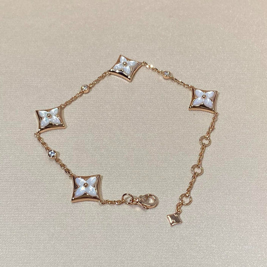 [Psychic Jewelrys]STAR 4 MOTIF MOP DIAMOND PINK GOLD BRACELET