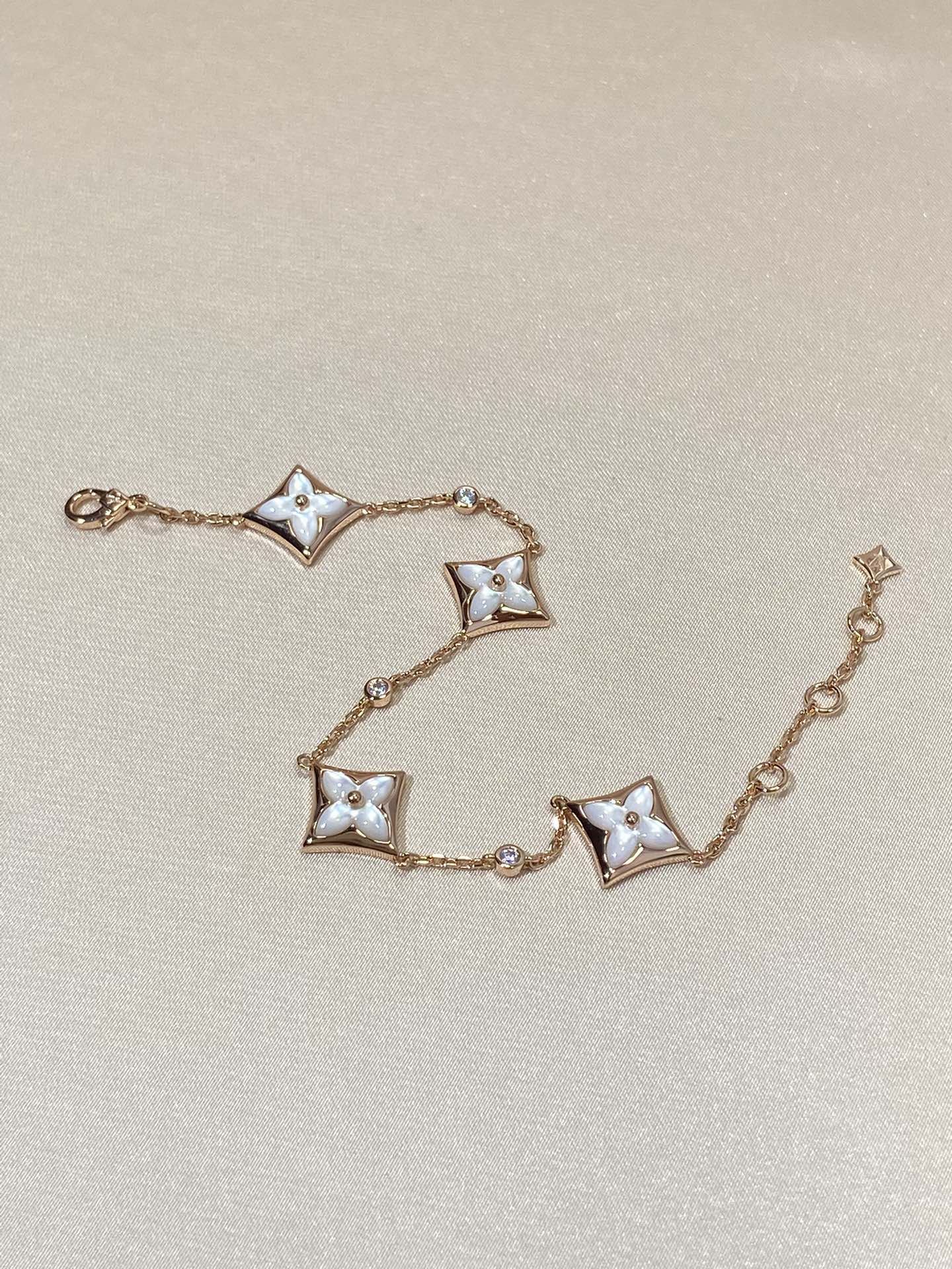 [Psychic Jewelrys]STAR 4 MOTIF MOP DIAMOND PINK GOLD BRACELET
