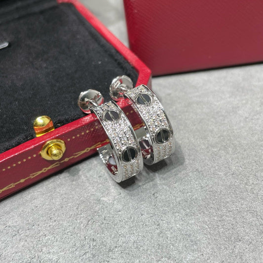 [Psychic Jewelrys]LOVE CERAMIC DIAMOND PAVED SILVER EARRINGS