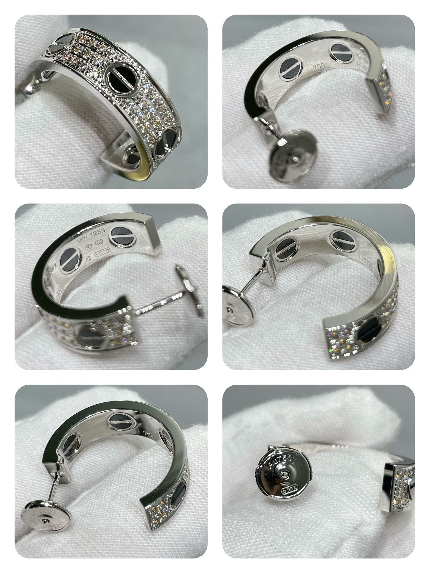 [Psychic Jewelrys]LOVE CERAMIC DIAMOND PAVED SILVER EARRINGS