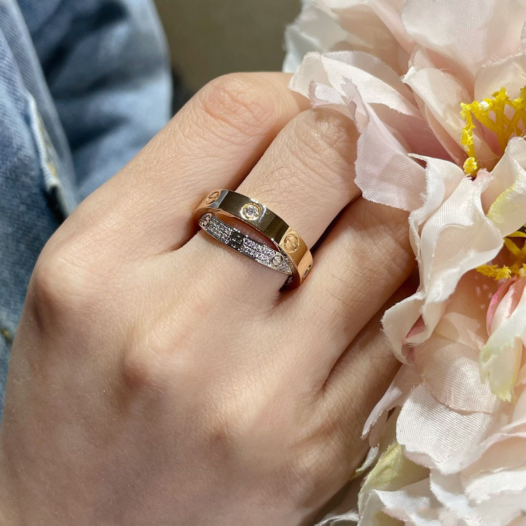 [Psychic Jewelrys]LOVE PINK GOLD SILVER DIAMOND DOUBLE RING