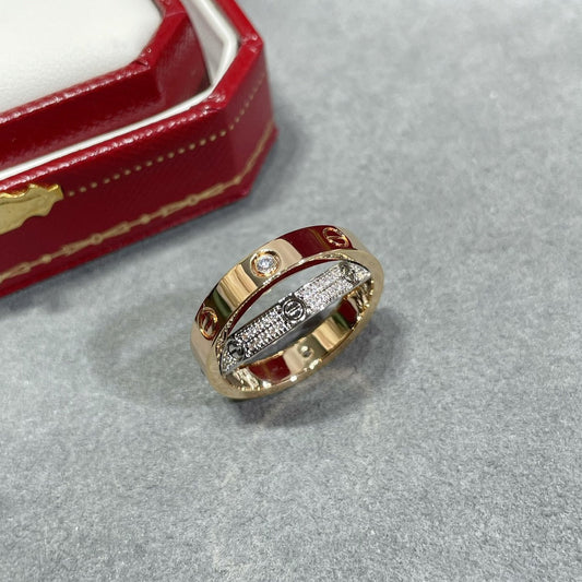 [Psychic Jewelrys]LOVE PINK GOLD SILVER DIAMOND DOUBLE RING