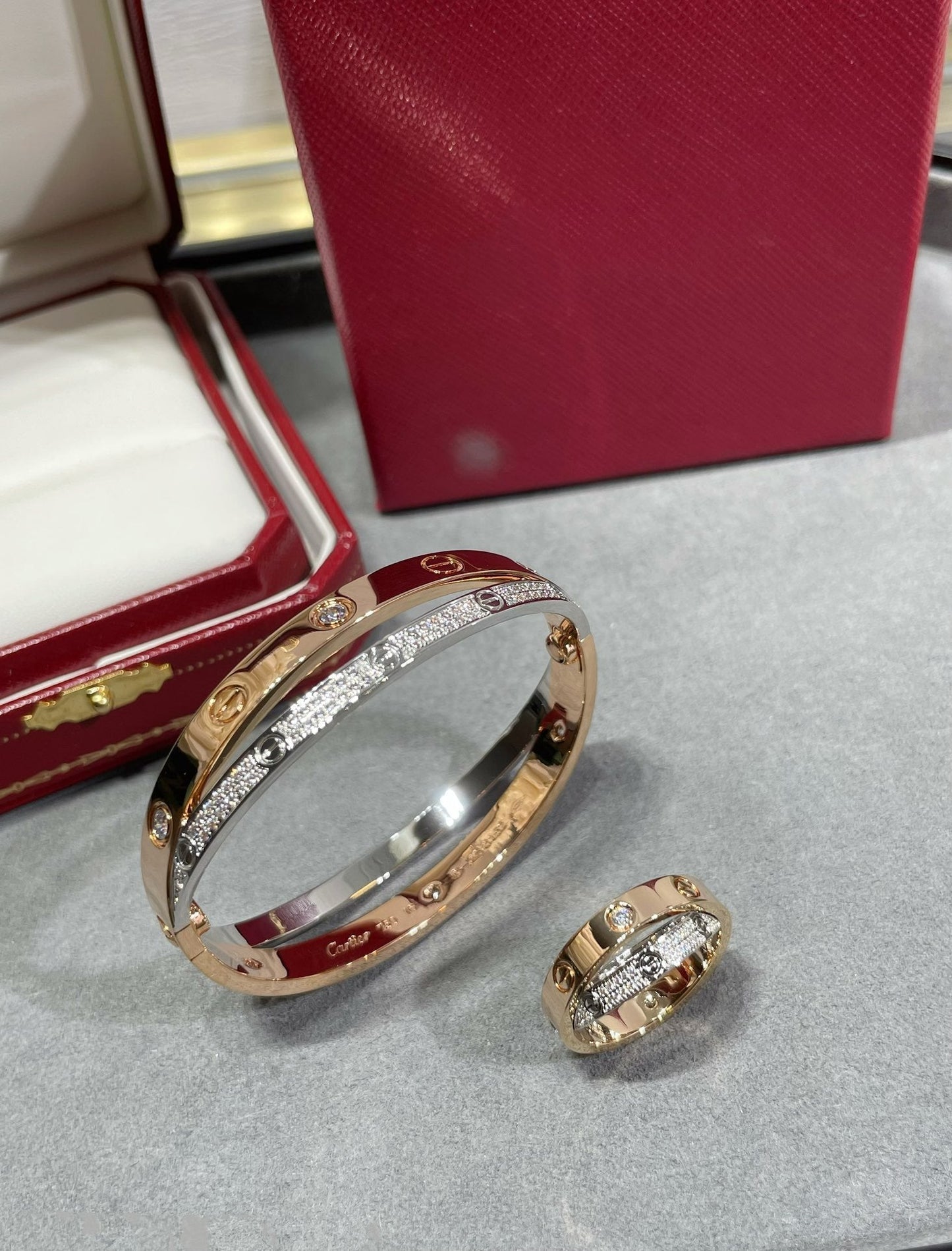 [Psychic Jewelrys]LOVE PINK GOLD SILVER DIAMOND DOUBLE RING
