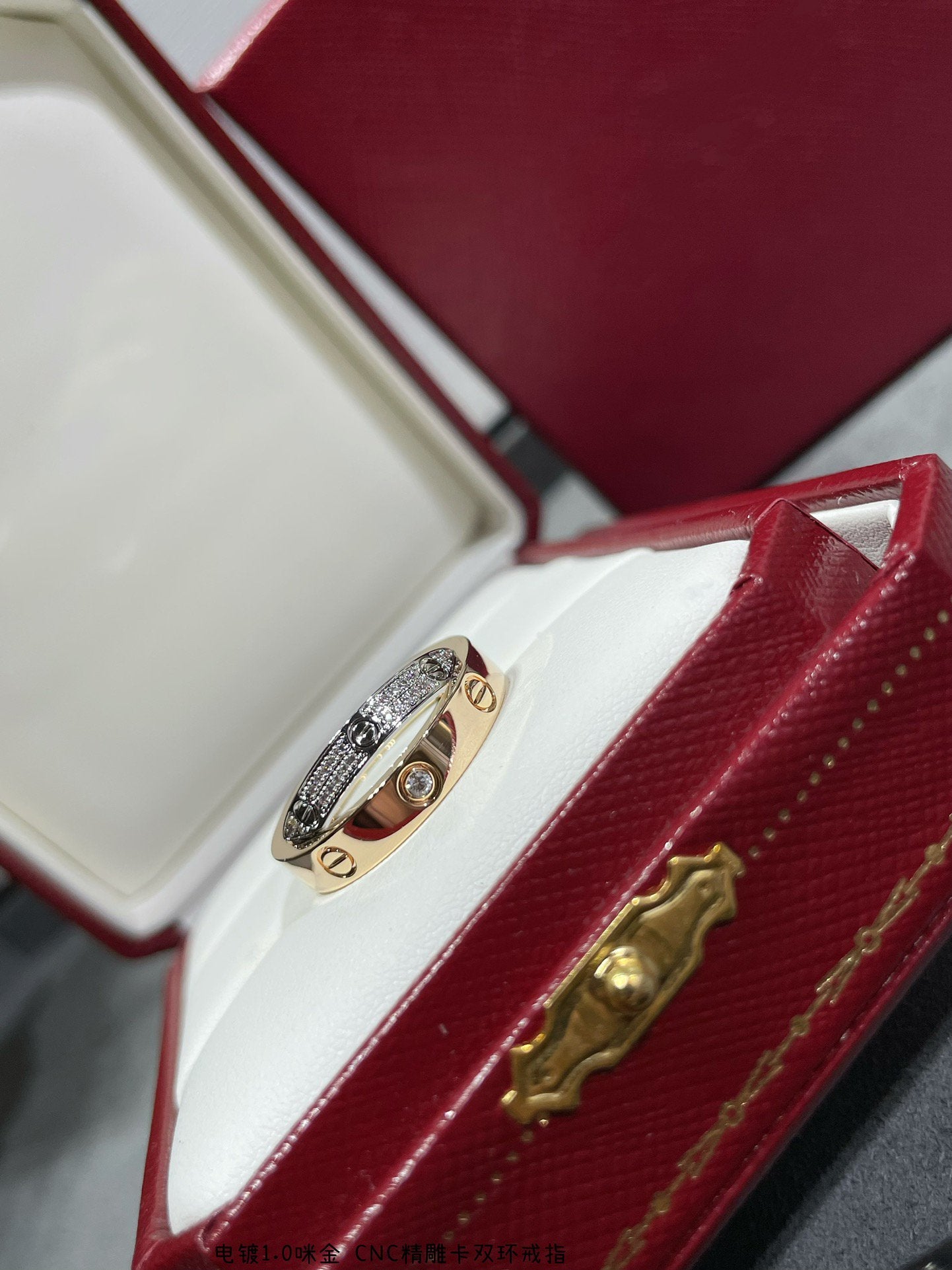 [Psychic Jewelrys]LOVE PINK GOLD SILVER DIAMOND DOUBLE RING