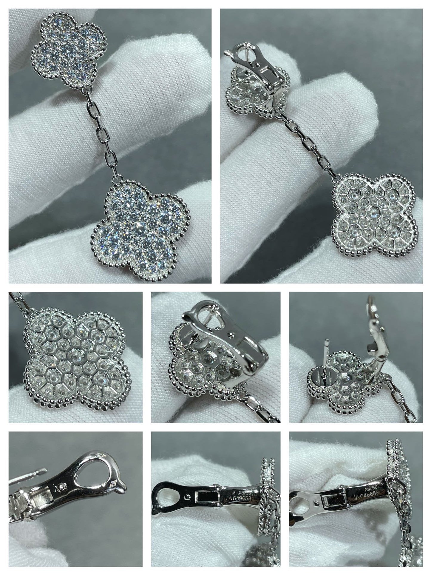 [Psychic Jewelrys]CLOVER 2 MOTIFS DIAMOND PAVED SILVER EARRINGS