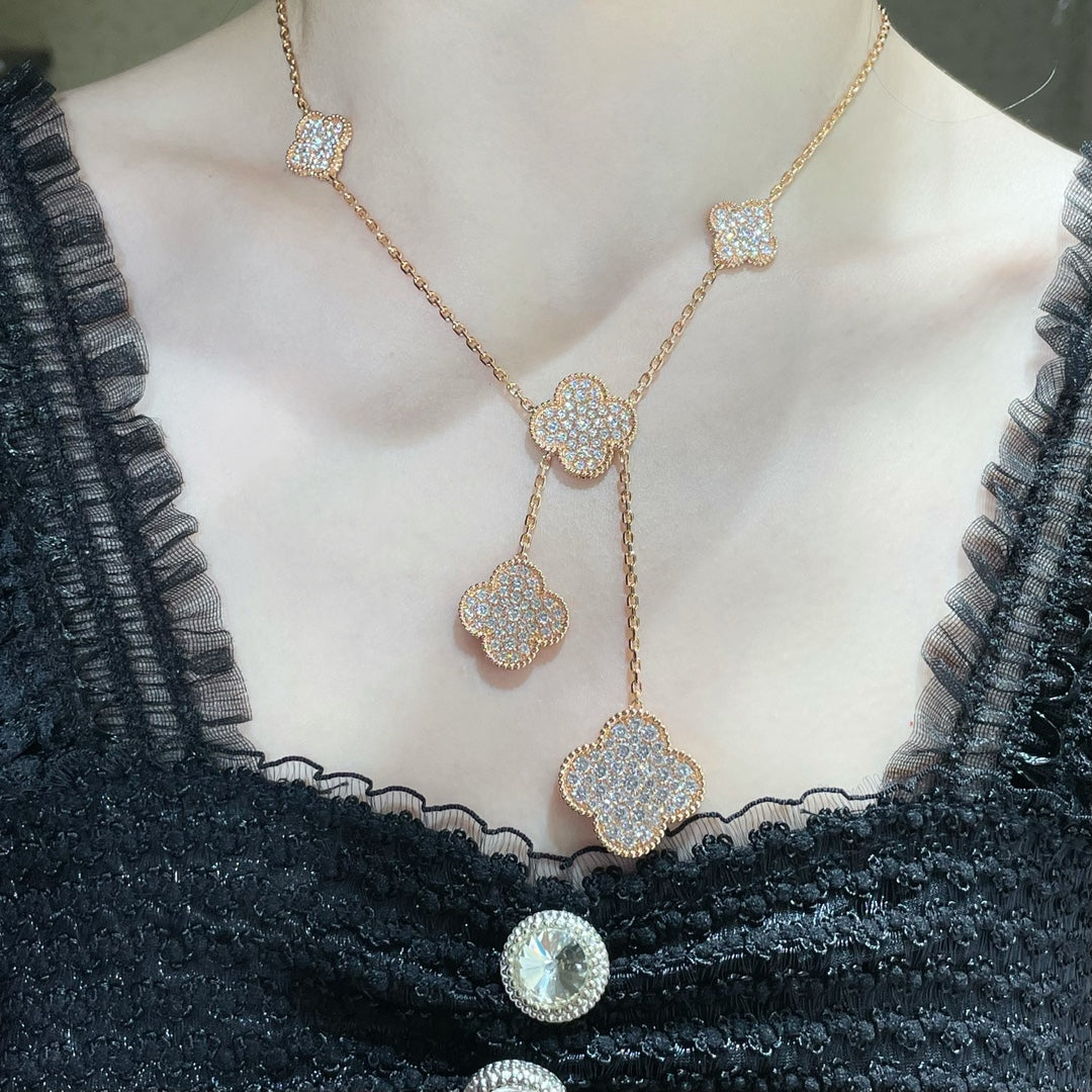 [Psychic Jewelrys]CLOVER 6 MOTIF DIAMOND PAVED NECKLACE