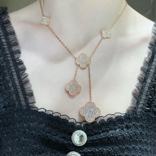 [Psychic Jewelrys]CLOVER 6 MOTIF DIAMOND PAVED NECKLACE