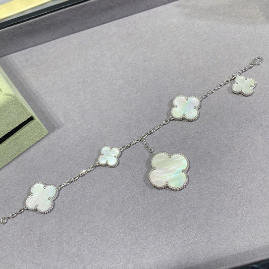[Psychic Jewelrys]CLOVER 5 MOTIF WHITE MOP SILVER BRACELET