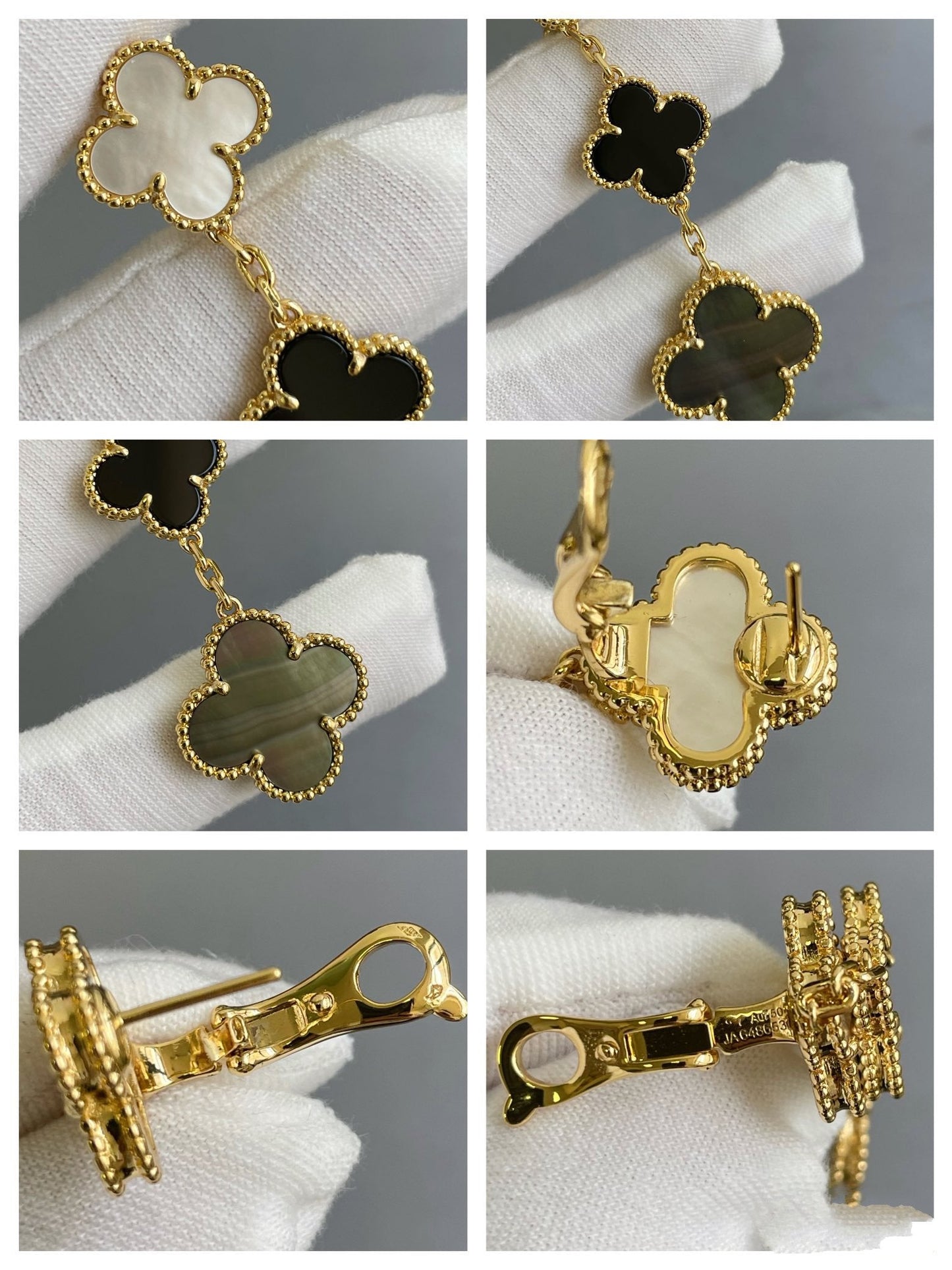 [Psychic Jewelrys]CLOVER 3 MOTIF MOP ONYX DARK MOP PINK GOLD EARRINGS
