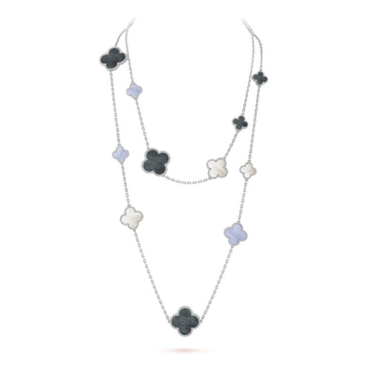 [Psychic Jewelrys]CLOVER 16 MOTIF CHALCEDONY MOP SILVER NECKLACE