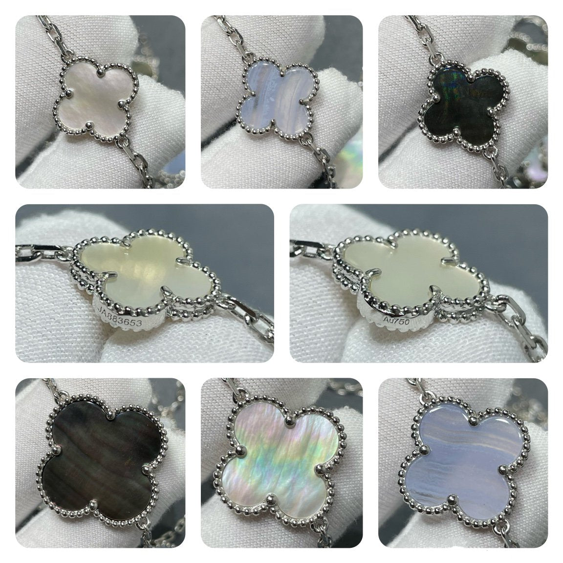 [Psychic Jewelrys]CLOVER 16 MOTIF CHALCEDONY MOP SILVER NECKLACE
