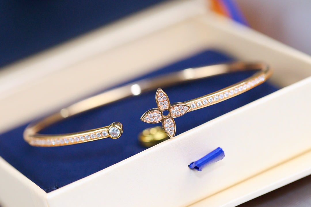 [Psychic Jewelrys]IDYLLE PINK GOLD OPEN BRACELET DIAMOND PAVED