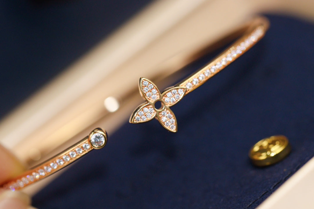 [Psychic Jewelrys]IDYLLE PINK GOLD OPEN BRACELET DIAMOND PAVED