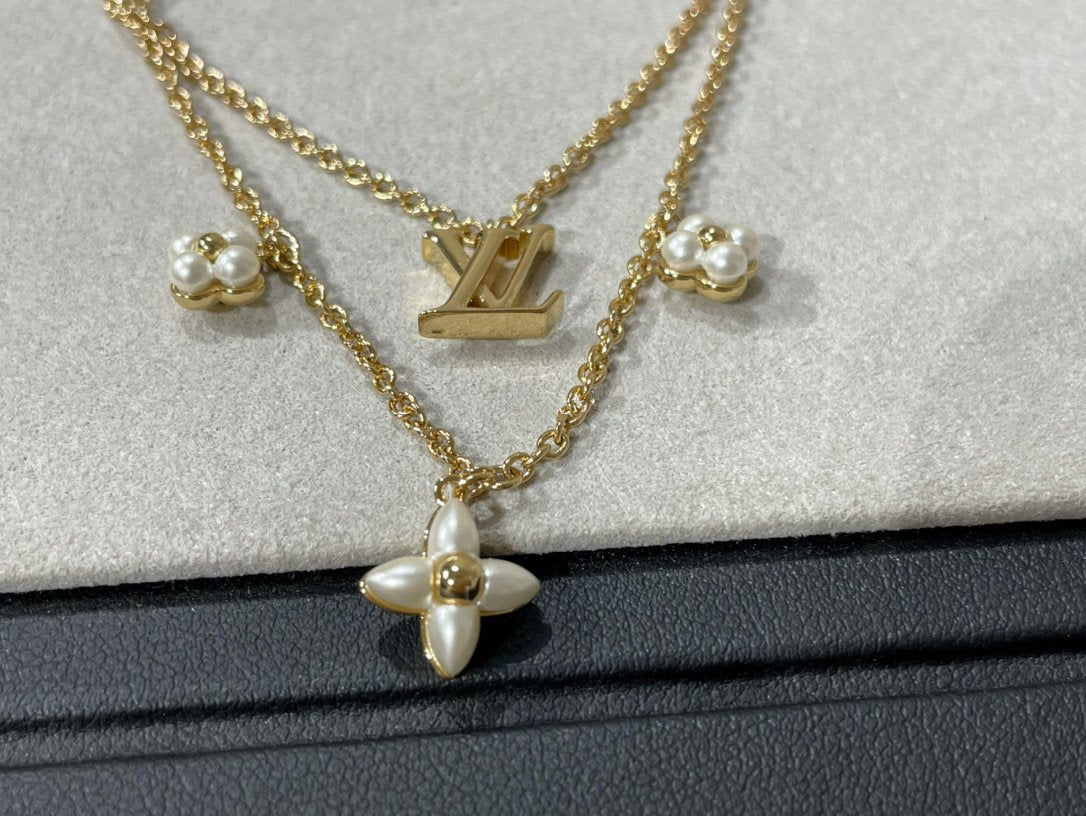 [Psychic Jewelrys]FLOWERGRAM GOLD MOP DOUBLE ROW NECKLACE