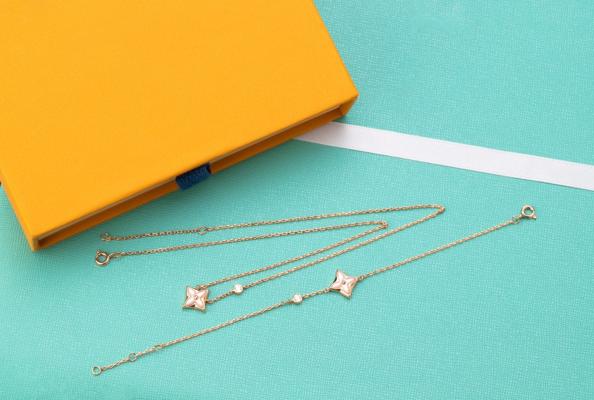[Psychic Jewelrys]STAR PINK MOP 1 DIAMOND PINK GOLD NECKLACE